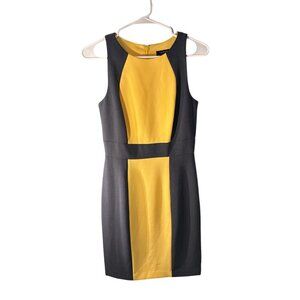 Tahari ASL Yellow/Charcoal Color block Sheath Dress Size 2, NWT MSRP $128